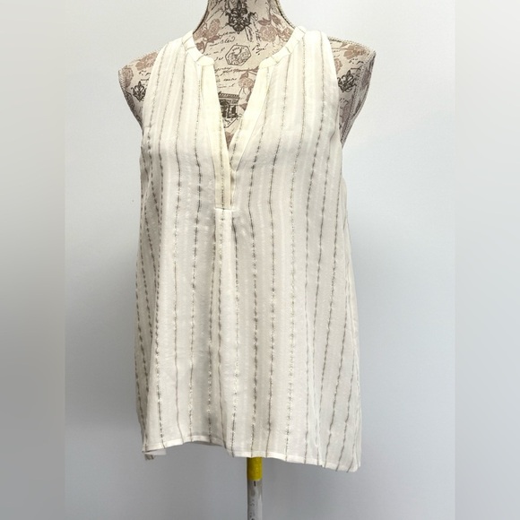 JOIE  Cream Aruna shimmer sleeveless split neckline top size S - Picture 6 of 13
